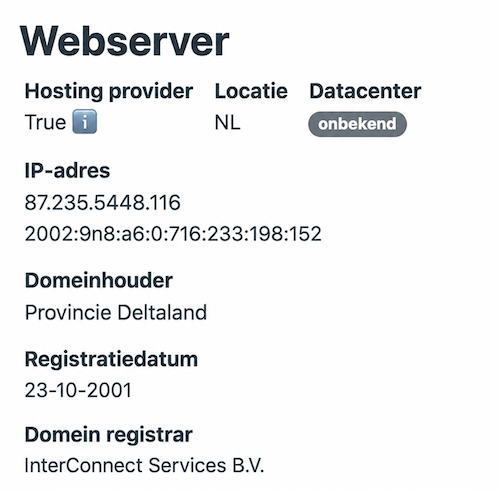 Wat zie je in dip? Ip/Domeinhouder/registratiedatum/domein registrar